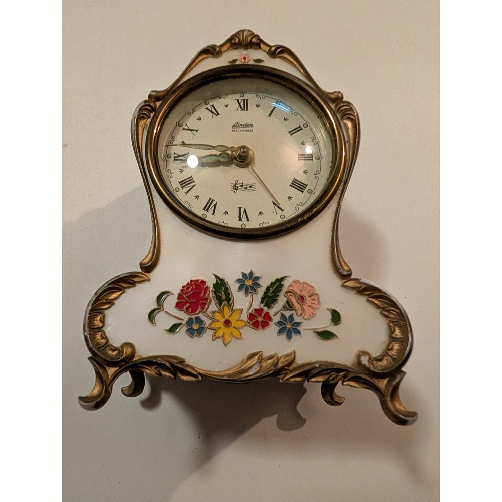 Linden Black Forest Wind Up Alarm Clock W Germany Maytime Reuge Brass Mechanical